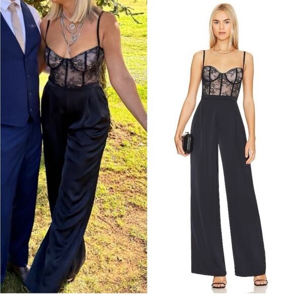 Katie May Pants - Katie May Black Tink Lace Bustier Sleeveless Wide Leg Jumpsuit XL